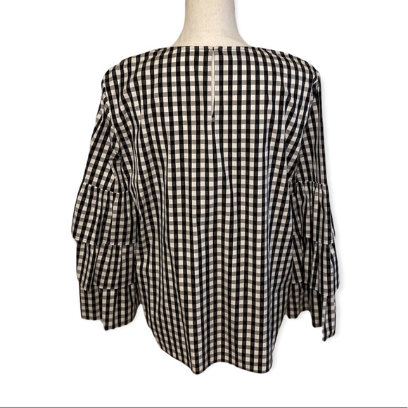 Lafayette 148 New York Revina Ruffle-Sleeve Poplin Plaid Blouse Large - Picture 4 of 14